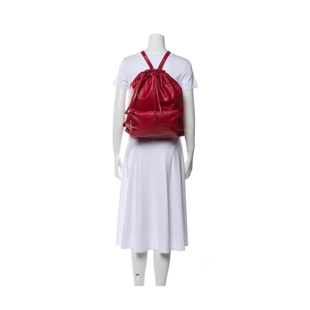 MM6 Maison Margiela Red Leather Drawstring Backpack Front Zip Pocket Bag